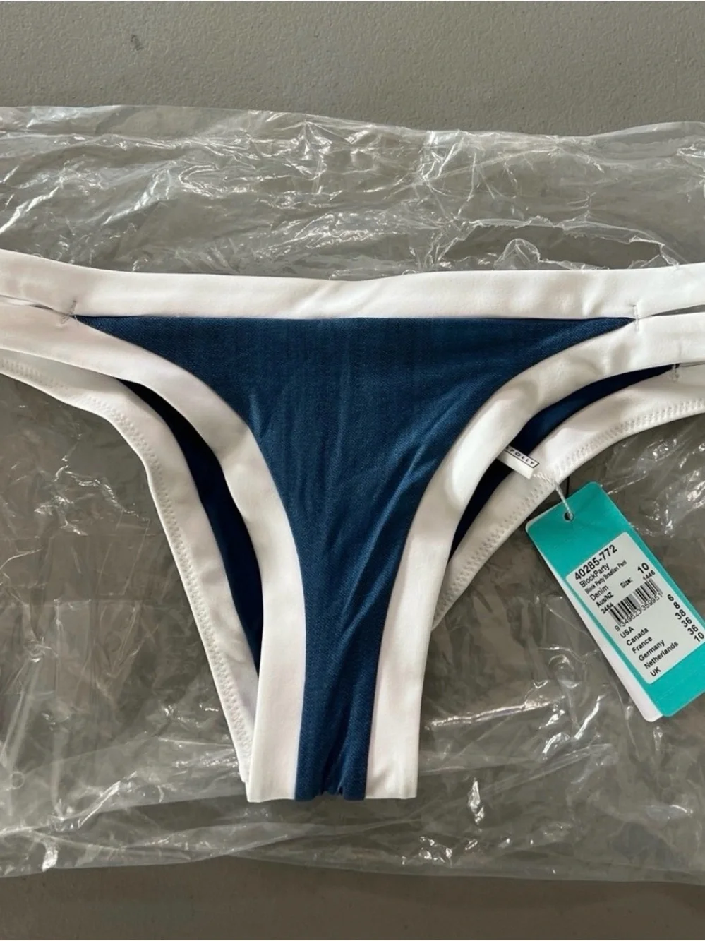 Women’s Navy & White Contrast Trim Bikini Bottom Size 6 In USA